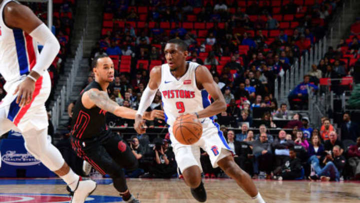 DETROIT, MI – FEBRUARY 5: Langston Galloway #9 of the Detroit Pistons handles the ball Portland Trail Blazers on February 5, 2018 at Little Caesars Arena, Michigan. NOTE TO USER: User expressly acknowledges and agrees that, by downloading and/or using this photograph, User is consenting to the terms and conditions of the Getty Images License Agreement. Mandatory Copyright Notice: Copyright 2018 NBAE (Photo by Chris Schwegler/NBAE via Getty Images)