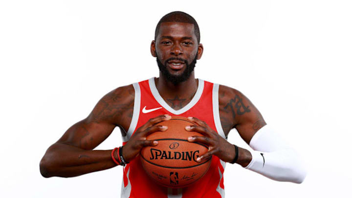 HOUSTON, TX - SEPTEMBER 24: James Ennis #8 of the Houston Rockets poses for a portrait during the Houston Rockets Media Day at The Post Oak Hotel at Uptown Houston on September 24, 2018 in Houston, Texas. NOTE TO USER: User expressly acknowledges and agrees that, by downloading and or using this photograph, User is consenting to the terms and conditions of the Getty Images License Agreement. (Photo by Tom Pennington/Getty Images)