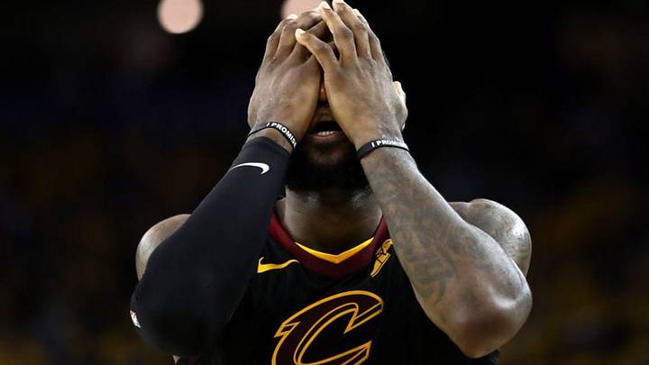 OAKLAND, CA - MAY 31: LeBron James #23 of the Cleveland Cavaliers reacts against the Golden State Warriors in Game 1 of the 2018 NBA Finals at ORACLE Arena on May 31, 2018 in Oakland, California. NOTE TO USER: User expressly acknowledges and agrees that, by downloading and or using this photograph, User is consenting to the terms and conditions of the Getty Images License Agreement. (Photo by Ezra Shaw/Getty Images) OAKLAND, CA - MAY 31: LeBron James #23 of the Cleveland Cavaliers reacts against the Golden State Warriors in Game 1 of the 2018 NBA Finals at ORACLE Arena on May 31, 2018 in Oakland, California. NOTE TO USER: User expressly acknowledges and agrees that, by downloading and or using this photograph, User is consenting to the terms and conditions of the Getty Images License Agreement. (Photo by Ezra Shaw/Getty Images)