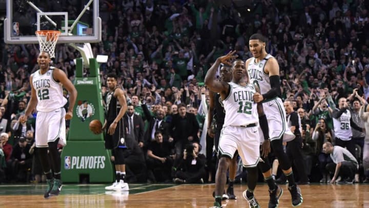 BOSTON, MA - APRIL 15: Terry Rozier #12 of the Boston Celtics reacts to a play during the game against the Milwaukee Bucks in Game One of Round One during the 2018 NBA Playoffs on April 15, 2018 at TD Garden in Boston, Massachusetts. NOTE TO USER: User expressly acknowledges and agrees that, by downloading and or using this photograph, user is consenting to the terms and conditions of Getty Images License Agreement. Mandatory Copyright Notice: Copyright 2018 NBAE (Photo by Brian Babineau/NBAE via Getty Images)