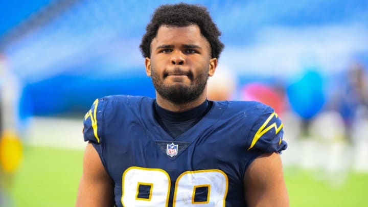 Nov 29, 2020; Orchard Park, New York, USA; Los Angeles Chargers defensive tackle Jerry Tillery (99) following the game against the Buffalo Bills at Bills Stadium. Mandatory Credit: Rich Barnes-USA TODAY Sports