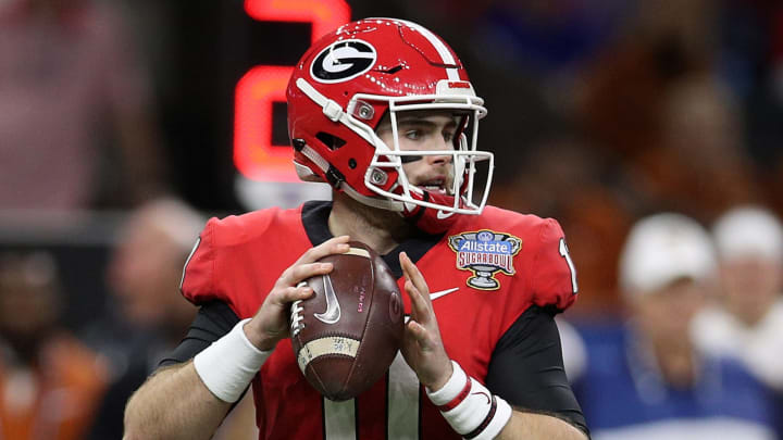 NEW ORLEANS, LOUISIANA – JANUARY 01: Jake Fromm #11 of the Georgia Bulldogs throws a pass against the Texas Longhorns during the Allstate Sugar Bowl at Mercedes-Benz Superdome on January 01, 2019 in New Orleans, Louisiana. (Photo by Chris Graythen/Getty Images)