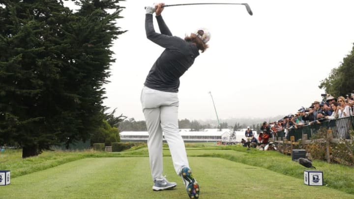 PEBBLE BEACH, CALIFORNIA - JUNE 12: Tommy Fleetwood of England plays a shot from the third tee during a practice round prior to the 2019 U.S. Open at Pebble Beach Golf Links on June 12, 2019 in Pebble Beach, California. (Photo by Christian Petersen/Getty Images)