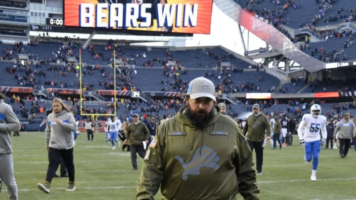 CHICAGO, IL - NOVEMBER 11: Head coach Matt Patricia of the Detroit Lions walks off of the field after being defeated by the Chicago Bears 34-22 at Soldier Field on November 11, 2018 in Chicago, Illinois. (Photo by Quinn Harris/Getty Images)