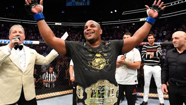 LAS VEGAS, NV - JULY 07: Daniel Cormier celebrates his victory over Stipe Miocic in their UFC heavyweight championship fight during the UFC 226 event inside T-Mobile Arena on July 7, 2018 in Las Vegas, Nevada. (Photo by Josh Hedges/Zuffa LLC/Zuffa LLC via Getty Images)