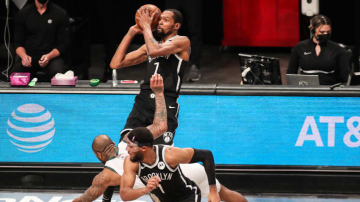 Kevin Durant was brilliant during the Eastern Conference Finals. But he and the Brooklyn Nets wish his feet were a bit smaller in Game 7. Mandatory Credit: Wendell Cruz-USA TODAY Sports