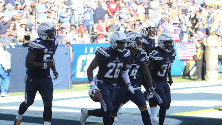 LOS ANGELES, CA - NOVEMBER 19: Casey Hayward #26 of the Chargers during the Los Angeles Chargers game versus the Buffalo Bills on November 19, 2017, at Stub Hub Center in Carson, CA. (Photo by Kevin Reece/Icon Sportswire via Getty Images) LOS ANGELES, CA - NOVEMBER 19: Casey Hayward #26 of the Chargers during the Los Angeles Chargers game versus the Buffalo Bills on November 19, 2017, at Stub Hub Center in Carson, CA. (Photo by Kevin Reece/Icon Sportswire via Getty Images)