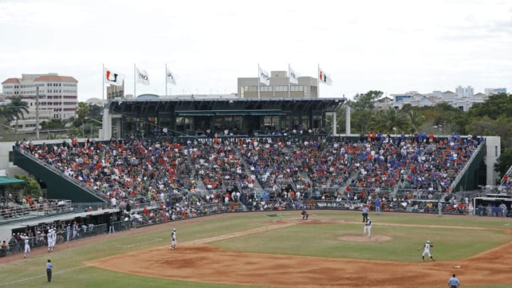 CORAL GABLES, FL - FEBRUARY 28: A general view of Alex Rodriguez Park at Mark Light Field during the game between the Miami Hurricanes and the Florida Gators on February 28, 2016 at in Coral Gables, Florida. Florida defeated Miami 7-3. (Photo by Joel Auerbach/Getty Images)