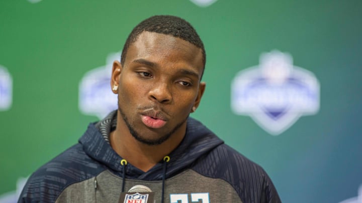 Mar 5, 2017; Indianapolis, IN, USA; Alabama Crimson Tide free safety Eddie Jackson speaks to the media during the 2017 combine at Indiana Convention Center. Mandatory Credit: Trevor Ruszkowski-USA TODAY Sports