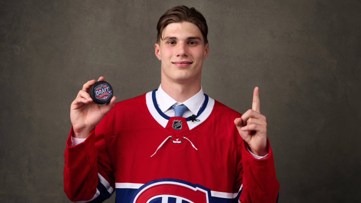 MONTREAL, QUEBEC – JULY 07: Juraj Slafkovsky, #1 pick by the Montreal Canadiens. (Photo by Minas Panagiotakis/Getty Images)
