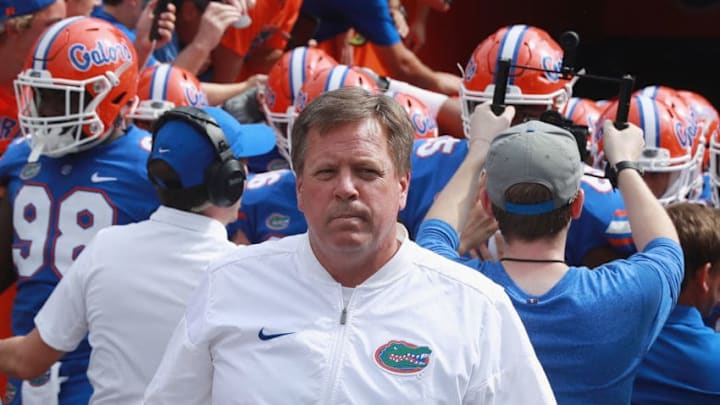 GAINESVILLE, FL - SEPTEMBER 16: Head coach Jim McElwain is seen on the field at the start of their game against the Tennessee Volunteers at Ben Hill Griffin Stadium on September 16, 2017 in Gainesville, Florida. (Photo by Scott Halleran/Getty Images)