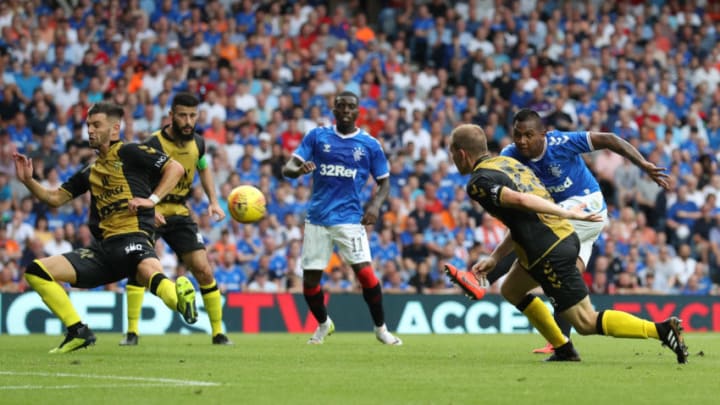 GLASGOW, SCOTLAND - JULY 25: Alfredo Morales of Rangers shoots at goal during the Europa League Second Qualifying round first leg match between Rangers and Progres Niederkorn at Ibrox Stadium on July 25, 2019 in Glasgow, Scotland. (Photo by Ian MacNicol/Getty Images)