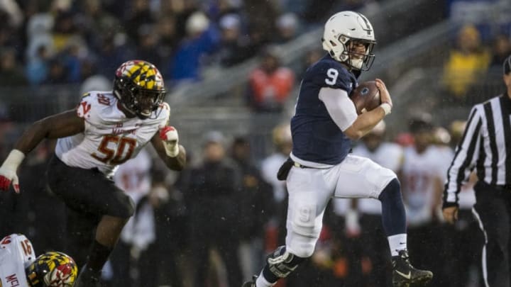 STATE COLLEGE, PA - NOVEMBER 24: Trace McSorley #9 of the Penn State Nittany Lions rushes for his second touchdown against the Maryland Terrapins during the first quarter at Beaver Stadium on November 24, 2018 in State College, Pennsylvania. (Photo by Scott Taetsch/Getty Images)