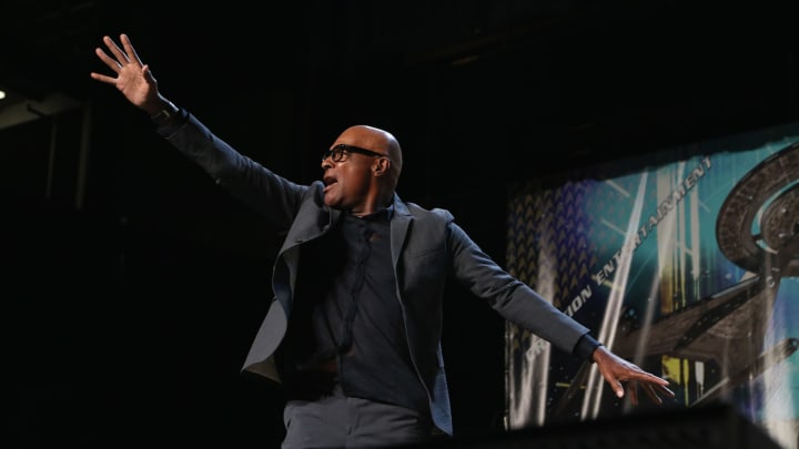 LAS VEGAS, NV – AUGUST 03: Actor Michael Dorn dances at the “TNG – Part 1” panel during the 17th annual official Star Trek convention at the Rio Hotel & Casino on August 3, 2018 in Las Vegas, Nevada. (Photo by Gabe Ginsberg/Getty Images)