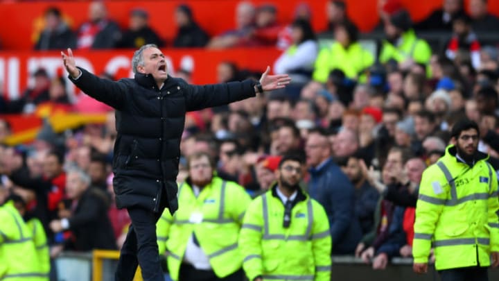 MANCHESTER, ENGLAND - NOVEMBER 19: Jose Mourinho, Manager of Manchester United reacts during the Premier League match between Manchester United and Arsenal at Old Trafford on November 19, 2016 in Manchester, England. (Photo by Shaun Botterill/Getty Images)