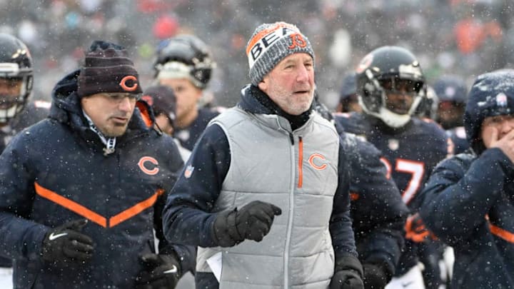 CHICAGO, IL - DECEMBER 24: Head coach John Fox of the Chicago Bears runs off of the field after the second quarter ends during the game against the Cleveland Browns at Soldier Field on December 24, 2017 in Chicago, Illinois. (Photo by David Banks/Getty Images)