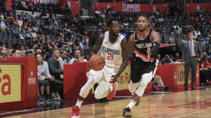 LOS ANGELES, CA - OCTOBER 8: Patrick Beverley #21 of the LA Clippers handles the ball during the 2017 NBA Pre-Season game against the Portland Trail Blazers on October 8, 2017 at STAPLES Center in Los Angeles, California. NOTE TO USER: User expressly acknowledges and agrees that, by downloading and or using this photograph, User is consenting to the terms and conditions of the Getty Images License Agreement. Mandatory Copyright Notice: Copyright 2017 NBAE (Photo by Andrew D. Bernstein/NBAE via Getty Images)