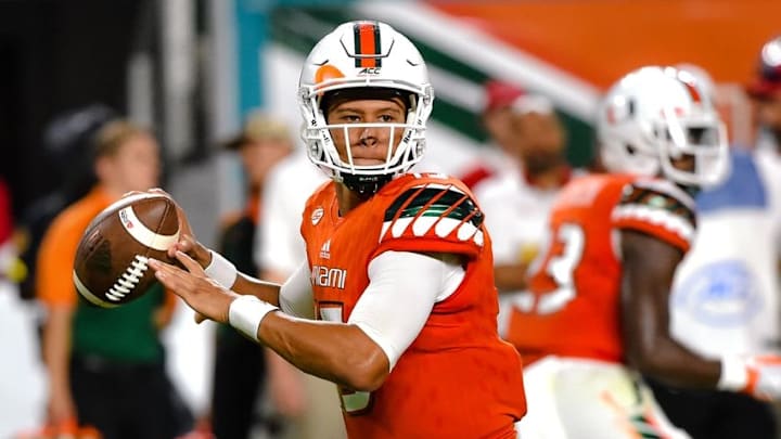 Sep 10, 2016; Miami Gardens, FL, USA; Miami Hurricanes quarterback Brad Kaaya (15) throws a pass during the second half against Florida Atlantic Owls at Hard Rock Stadium. Miami won 38-10. Mandatory Credit: Steve Mitchell-USA TODAY Sports