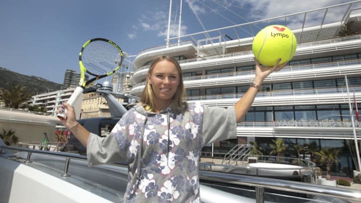 MONACO, MONACO - APRIL 18: Tennis superstar Caroline Wozniacki serves up a partnership with fitness app Lympo, which provides rewards for physical activity, at Le Meridien Beach Plaza Hotel on April 18, 2018 in Monaco, Monaco. (Photo by Patrick Aventurier/Getty Images for Lympo)