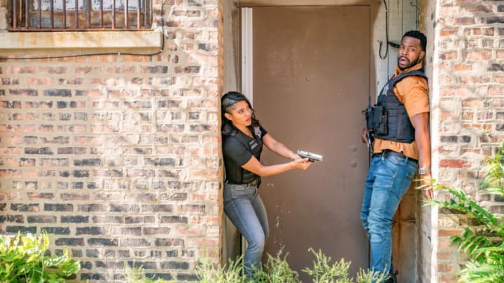 CHICAGO P.D. — “Assets” Episode 702 — Pictured: (l-r) Lizeth Chavez as Vanessa Rojas, LaRoyce Hawkins as Officer Kevin Atwater — (Photo by: Matt Dinerstein/NBC)