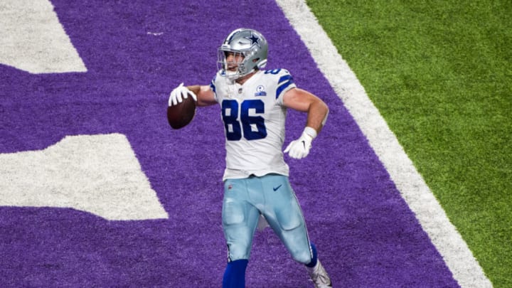 MINNEAPOLIS, MN - NOVEMBER 22: Dalton Schultz #86 of the Dallas Cowboys scores the go-ahead touchdown in the fourth quarter of the game against the Minnesota Vikings at U.S. Bank Stadium on November 22, 2020 in Minneapolis, Minnesota. (Photo by Stephen Maturen/Getty Images)