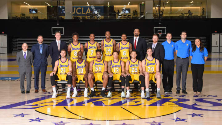 EL SEGUNDO, CA - JANUARY 30: The South Bay Lakers pose for a team photo on January 30, 2018 at UCLA Heath Training Center in El Segundo, California. NOTE TO USER: User expressly acknowledges and agrees that, by downloading and or using this photograph, User is consenting to the terms and conditions of the Getty Images License Agreement. Mandatory Copyright Notice: Copyright 2018 NBAE (Photo by Adam Pantozzi/NBAE via Getty Images)