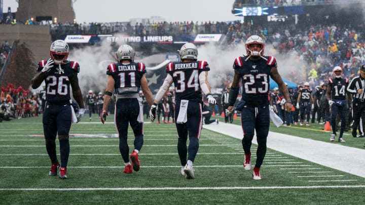 NFL Uniforms, New England Patriots (Photo by Timothy Bouwer/ISI Photos/Getty Images)