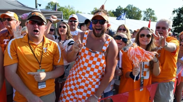 Sep 10, 2016; Bristol, TN, USA; Tennessee Volunteers fans gather for the Vol Walk prior to the Battle at Bristol against the Virginia Tech Hokies at Bristol Motor Speedway. Mandatory Credit: Christopher Hanewinckel-USA TODAY Sports