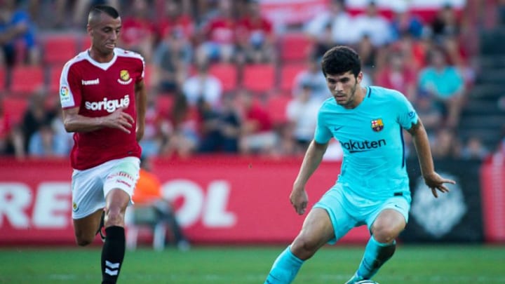 August 4th 2017, Nou Estadi, Tarragona, Spain; Pre Season Football Friendly; Gimnastic Tarragona versus FC Barcelona; Carles Alena of FC Barcelona controls the ball (Photo by Action Plus via Getty Images)
