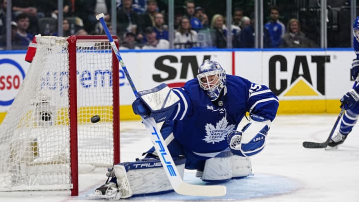 May 4, 2023; Toronto, Ontario, CANADA; A shot by Florida Panthers defenseman Gustav Forsling (not pictured) scores on Toronto Maple Leafs goaltender Ilya Samsonov (35) during the second period of game two of the second round of the 2023 Stanley Cup Playoffs at Scotiabank Arena. Mandatory Credit: John E. Sokolowski-USA TODAY Sports