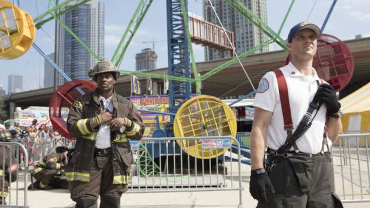 "Badlands" Episode 803 -- Pictured: (l-r) Eamonn Walker as Battalion Chief Wallace Boden, Jesse Spencer as Matthew Casey -- (Photo by: Adrian Burrows/NBC)