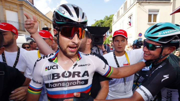 Cycling: 104th Tour de France 2017 / Stage 3Arrival / Peter SAGAN (SVK)/ Pawel POLJANSKI (POL)/ Celebration /Verviers - Longwy-Cote des Religieuses 379m (212,5km)/ TDF / (Photo by LB/Tim De Waele/Corbis via Getty Images)