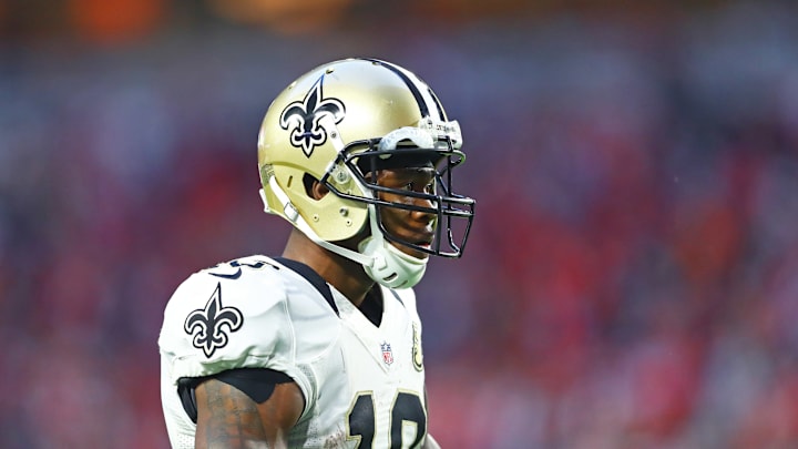 Dec 18, 2016; Glendale, AZ, USA; New Orleans Saints wide receiver Brandin Cooks (10) against the Arizona Cardinals at University of Phoenix Stadium. The Saints defeated the Cardinals 48-41. Mandatory Credit: Mark J. Rebilas-USA TODAY Sports