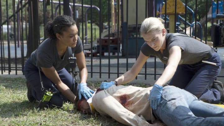 CHICAGO FIRE. -- "Thirty Percent Sleight of Hand" Episode 703 -- Pictured: (l-r) Annie Ilonzeh as Emily Foster, Kara Killmer as Sylvie Brett -- (Photo by: Adrian Burrows/NBC)