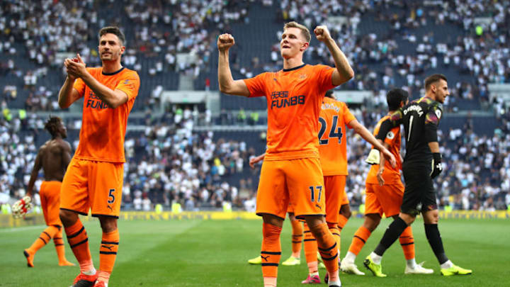 LONDON, ENGLAND - AUGUST 25: Emil Krafth of Newcastle United celebrates his sides victory in the Premier League match between Tottenham Hotspur and Newcastle United at Tottenham Hotspur Stadium on August 25, 2019 in London, United Kingdom. (Photo by Julian Finney/Getty Images)