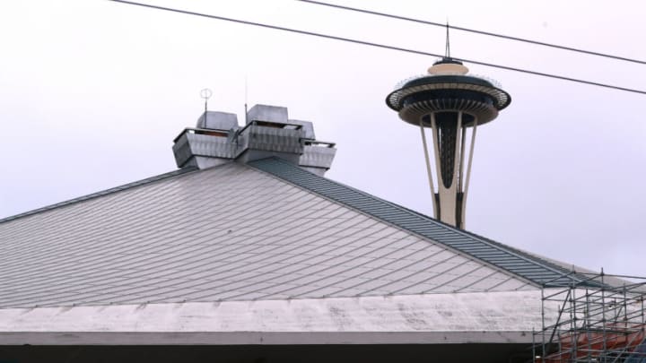 SEATTLE, WASHINGTON - JULY 23: A general view of Climate Change Arena as it undergoes construction to prepare for the 2021 NHL season on July 23, 2020 in Seattle, Washington. The NHL revealed today the name for Seattle's new hockey team, the Seattle Kraken. (Photo by Abbie Parr/Getty Images)