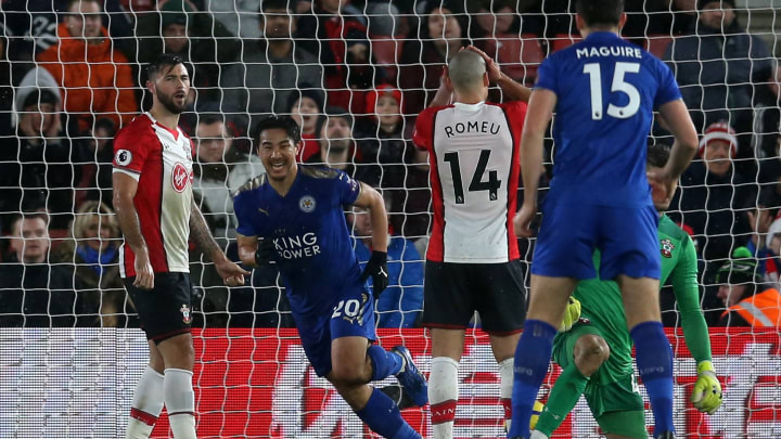 SOUTHAMPTON, ENGLAND – DECEMBER 13: Shinji Okazaki of Leicester City celebrates after scoring his sides second goal during the Premier League match between Southampton and Leicester City at St Mary’s Stadium on December 13, 2017 in Southampton, England. (Photo by Steve Bardens/Getty Images)