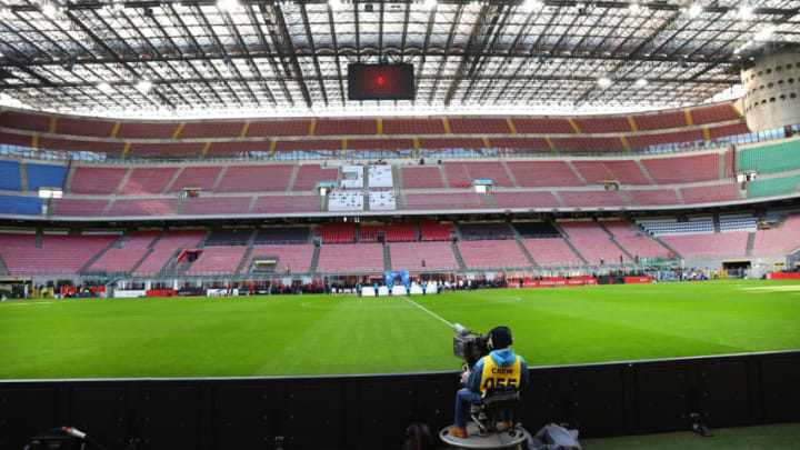 MILAN, ITALY - MARCH 08: General view of the empty stadium according to the rules to limit the spread of Covid-19 during the Serie A match between AC Milan and Genoa CFC at Stadio Giuseppe Meazza on March 8, 2020 in Milan, Italy. (Photo by Marco Luzzani/Getty Images)