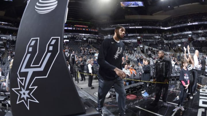 SAN ANTONIO, TX - MARCH 31: LaMarcus Aldridge #12 of the San Antonio Spurs enters the court before the game against the Sacramento Kings on March 31, 2019 at the AT&T Center in San Antonio, Texas. NOTE TO USER: User expressly acknowledges and agrees that, by downloading and or using this photograph, user is consenting to the terms and conditions of the Getty Images License Agreement. Mandatory Copyright Notice: Copyright 2019 NBAE (Photos by Mark Sobhani/NBAE via Getty Images)
