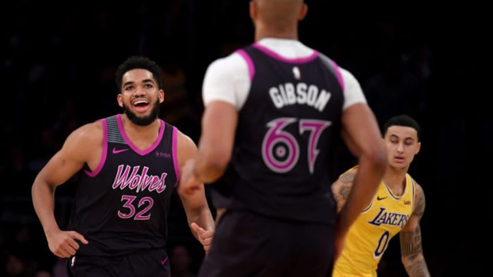 LOS ANGELES, CALIFORNIA - JANUARY 24: Karl-Anthony Towns #32 of the Minnesota Timberwolves. (Photo by Harry How/Getty Images)