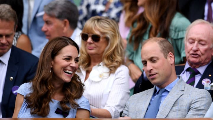 LONDON, ENGLAND - JULY 14: Catherine, Duchess of Cambridge and Prince William, Duke of Cambridge attend the Royal Box prior to the Men's Singles final between Novak Djokovic of Serbia and Roger Federer of Switzerland during Day thirteen of The Championships - Wimbledon 2019 at All England Lawn Tennis and Croquet Club on July 14, 2019 in London, England. (Photo by Laurence Griffiths/Getty Images)