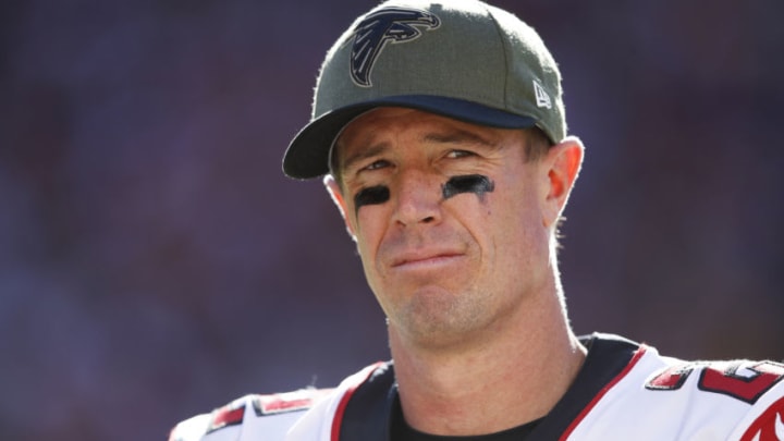 LANDOVER, MD - NOVEMBER 04: Matt Ryan #2 of the Atlanta Falcons looks on from the sideline in the second quarter of the game against the Washington Redskins at FedExField on November 4, 2018 in Landover, Maryland. (Photo by Joe Robbins/Getty Images)