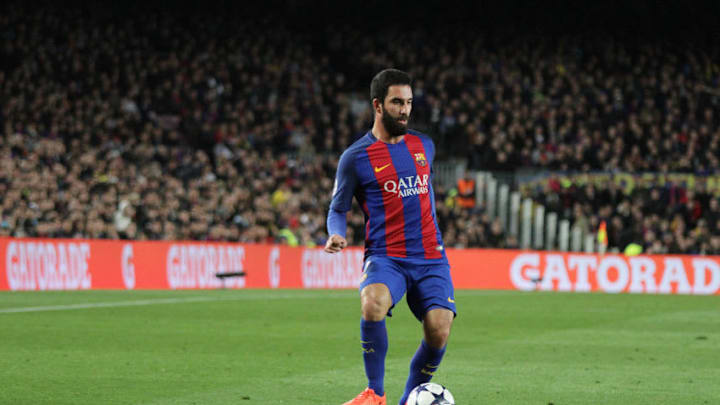 March 8th 2017, Nou Camp, Barcelona, Spain; UEFA Champions League football, quarter-final 2nd leg, Barcelona FC versus Paris St German; Arda Turan in action during the match (Photo by Angel Boluda/Action Plus via Getty Images)