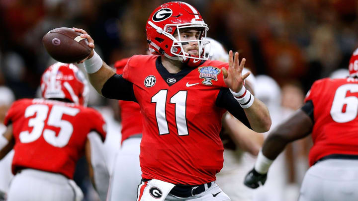 NEW ORLEANS, LOUISIANA – JANUARY 01: Jake Fromm #11 of the Georgia Bulldogs throws the ball during the first half of the Allstate Sugar Bowl against the Texas Longhorns at the Mercedes-Benz Superdome on January 01, 2019 in New Orleans, Louisiana. (Photo by Jonathan Bachman/Getty Images)