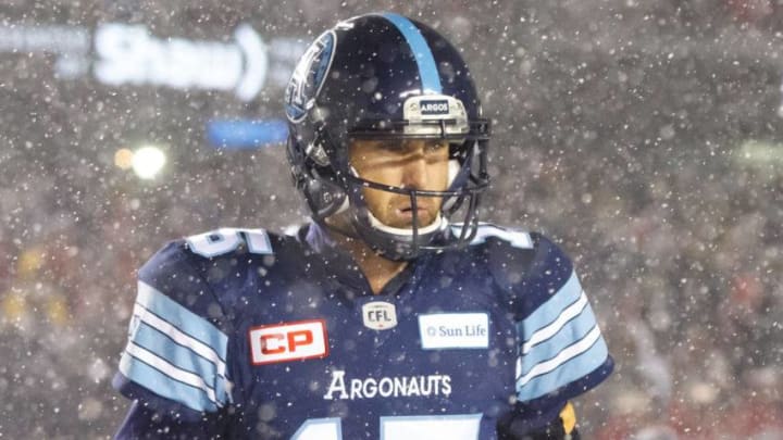 Ricky Ray #15 of the Toronto Argonauts takes to the field prior to the 105th Grey Cup Championship Game against the Calgary Stampeders at TD Place Stadium. (Photo by Andre Ringuette/Getty Images)