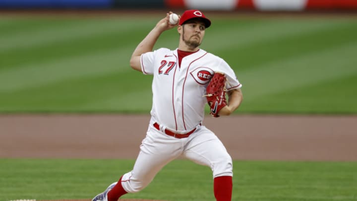 CINCINNATI, OH - SEPTEMBER 23: Trevor Bauer #27 of the Cincinnati Reds pitches during the game against the Milwaukee Brewers at Great American Ball Park on September 23, 2020 in Cincinnati, Ohio. (Photo by Michael Hickey/Getty Images)