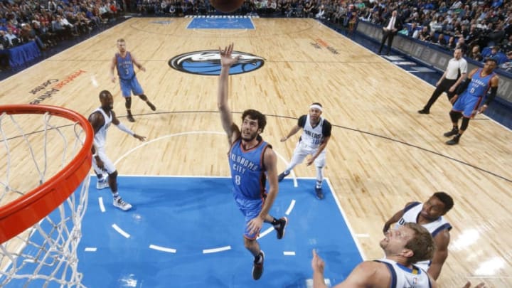 DALLAS, TX - MARCH 5: Alex Abrines #8 of the Oklahoma City Thunder shoots the ball during a game against the Dallas Mavericks on March 5, 2017 at American Airlines Center in Dallas, Texas. NOTE TO USER: User expressly acknowledges and agrees that, by downloading and/or using this photograph, user is consenting to the terms and conditions of the Getty Images License Agreement. Mandatory Copyright Notice: Copyright 2017 NBAE (Photo by Glenn James/NBAE via Getty Images)