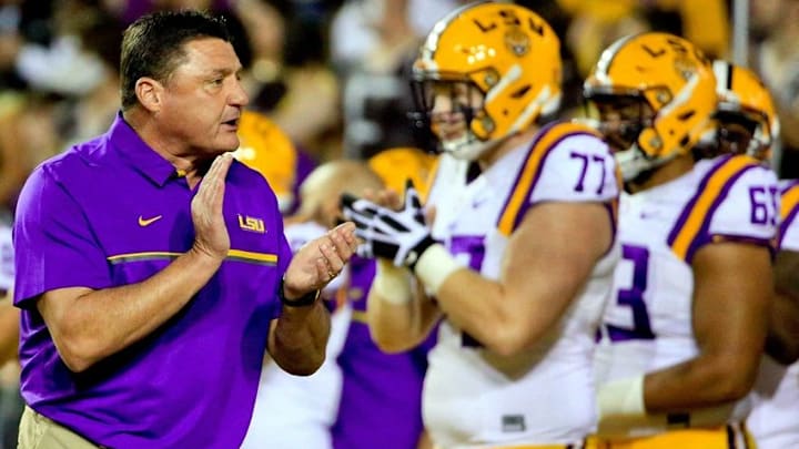 Oct 22, 2016; Baton Rouge, LA, USA; LSU Tigers head coach Ed Orgeron before a game against the Mississippi Rebels at Tiger Stadium. Mandatory Credit: Derick E. Hingle-USA TODAY Sports