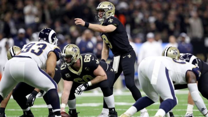 NEW ORLEANS, LOUISIANA - JANUARY 20: Drew Brees #9 of the New Orleans Saints calls a play against the Los Angeles Rams during the first quarter in the NFC Championship game at the Mercedes-Benz Superdome on January 20, 2019 in New Orleans, Louisiana. (Photo by Streeter Lecka/Getty Images)
