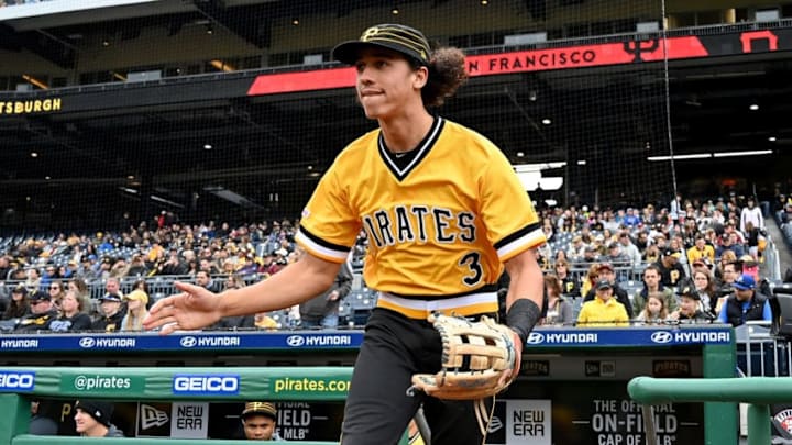 PITTSBURGH, PA - APRIL 21: Cole Tucker #3 of the Pittsburgh Pirates takes the field in the first inning during the game against the San Francisco Giants at PNC Park on April 21, 2019 in Pittsburgh, Pennsylvania. (Photo by Justin Berl/Getty Images)